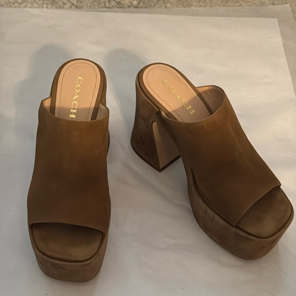 COACH Bobi suede slip on platform open square toe sandals Sz 8 1/2 - Picture 5 of 16